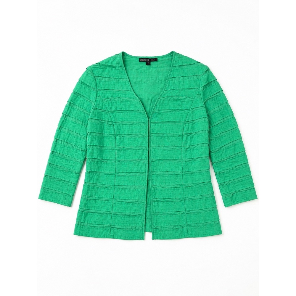 Lafayette 148 New York Green Linen Pleated Hook & Eye Jacket Size 4 Womens